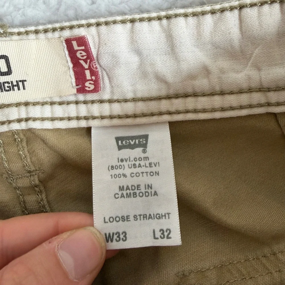 Levis Workwear Loose Straight Cargo Pants Tan Khaki Mens 33x32 baggy wide leg